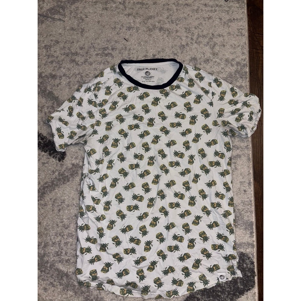Free Planet Pineapple Print Crew Neck T Shirt Graphic Tee White Menswear